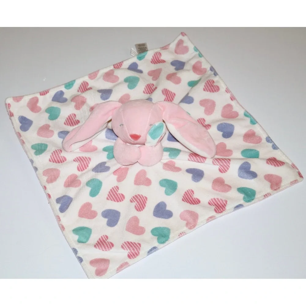 Carters Pink Bunny Rabbit Hearts Security Blanket Lovey Plush Fleece 13x13